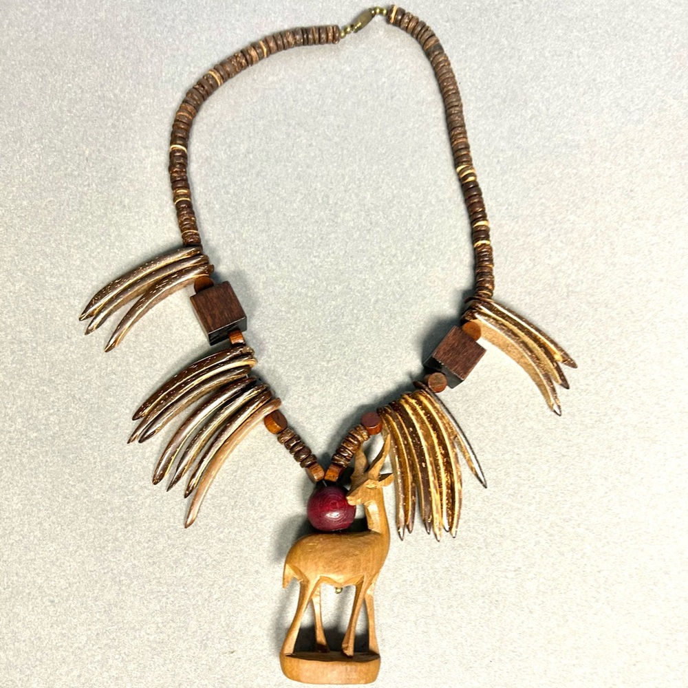 Tribal wooden Handcrafted Brown and Tan Necklace with Pendant